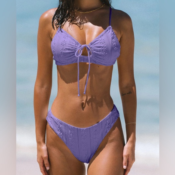 Berlook Other - Berlook Purple Jacquard Front Drawstring Bikini Set
